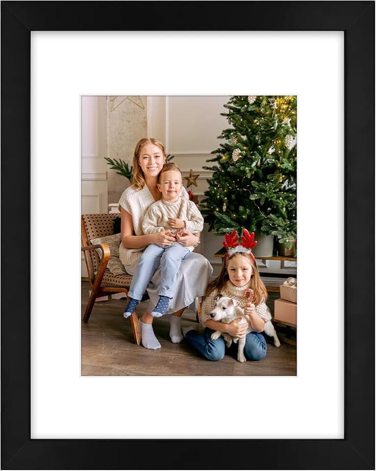 Golden State Art 11x14 Black Picture Frame,Solid Wood,Mat for 8x10 Photo