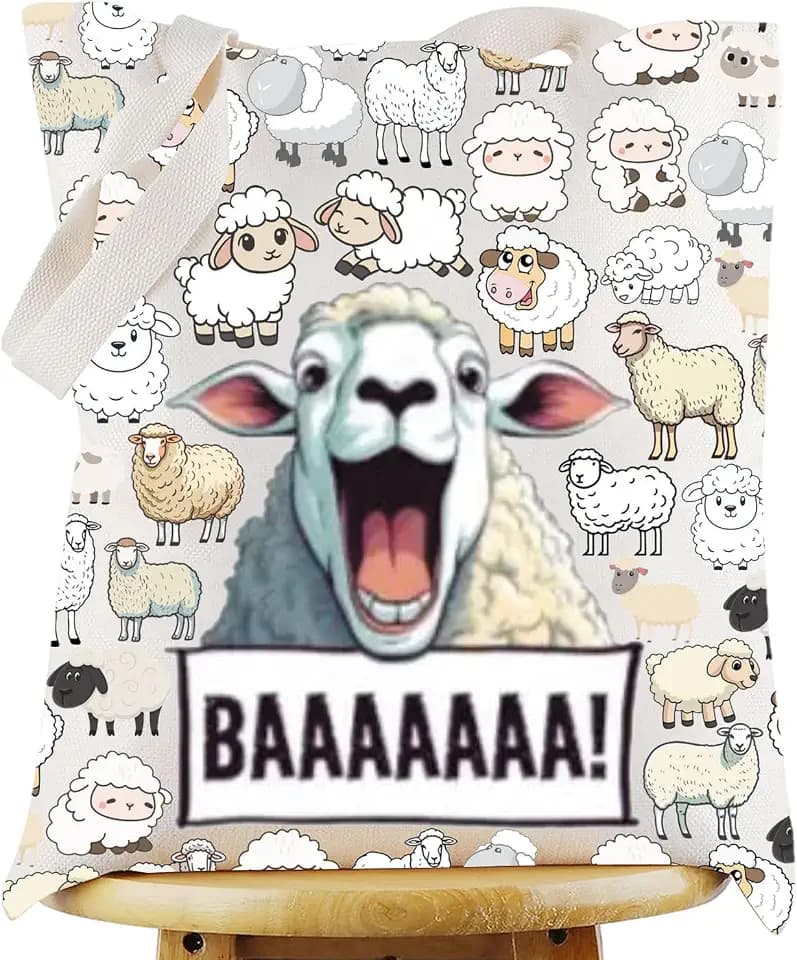 G2TUP Funny Lambs Canvas Tote Bag Lamb Sheep Lovers Gift Sheep BAAAAAAA Shoulder Bag Lambs Farm Animals Merch