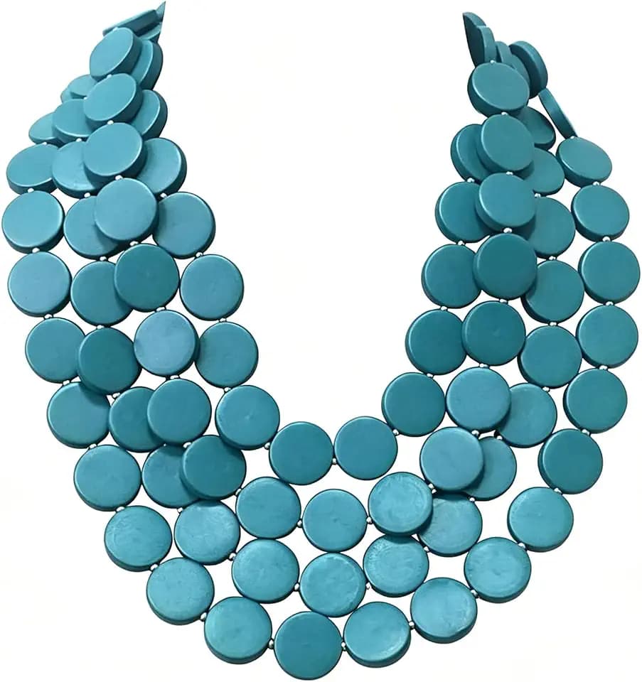Colorful Beaded Necklace for Women,Chunky Wooden Bib Choker Necklace,Statement African Jewelry Multicolor Maroon Blue Fashion Collar Necklace