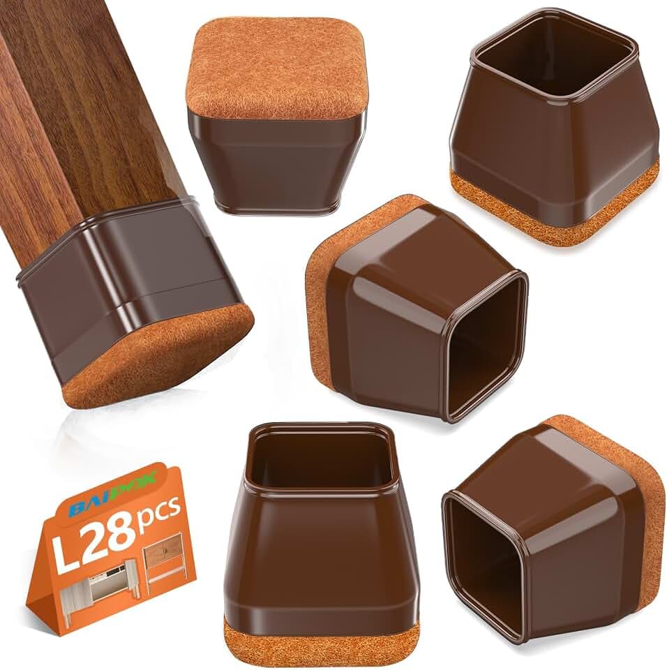 BAIPOK 28Pcs Square Chair Leg Floor Protectors with Wrapped Felt Pads
