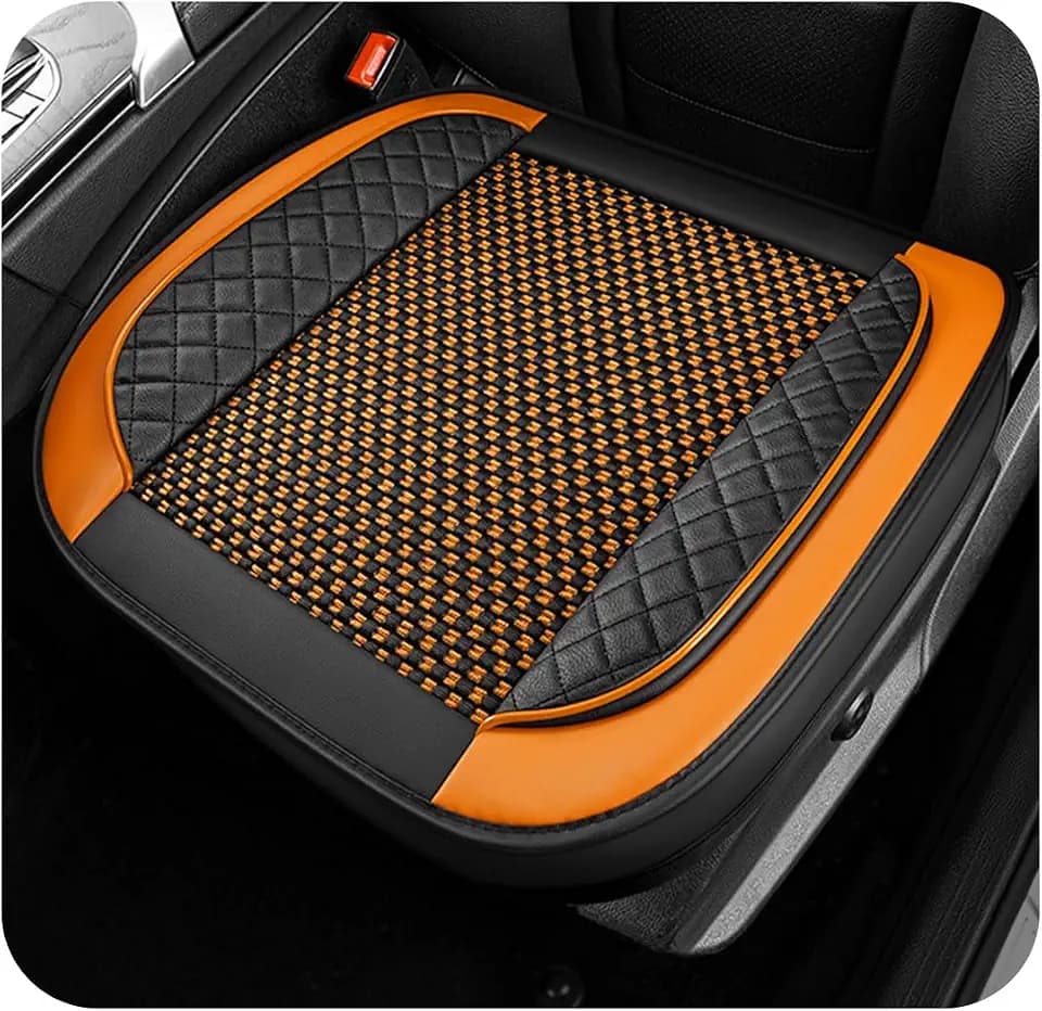 Car Seat Cover, Leather Vehicle Front Bottom Seat Cushion Cover with Storage Pocket, Anti-Slip Bottom Seats Protector Luxury Interior Decor for Most Car Trucks SUVs (Knitting, Black+Orange)