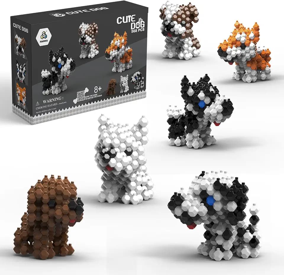 KADELE 568Pcs Micro 3D Building Sets - STEM Educational Toys for Adults & Kids Age 8+, 6 Cute Dog Animal Building Blocks, Challenging Decor Puzzle Gift