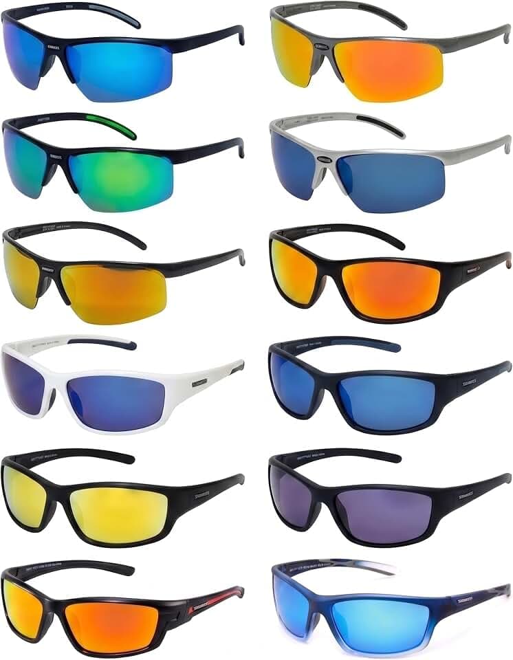 Renegade Sport Series Polarized Wrap Around Sport Sunglasses, 12 Pairs Multipack, for Men, Women, Unisex Fishing, Driving, Cycling, Outdoor Sports