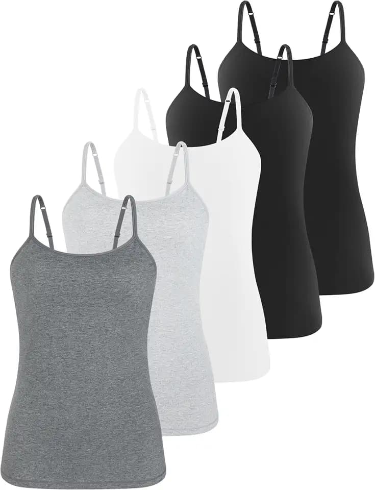 5 Pack Camisole Tops with Built in Bra Light Grey Cami for Yoga S