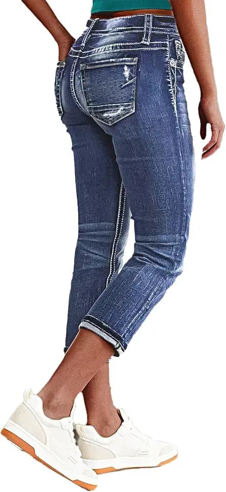 Flamingals Women's Denim Capri Jeans for Women Mid Rise Skinny Capri Pants