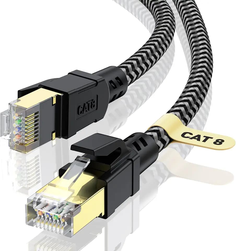 Cat 8 Ethernet Cable 8FT, High-Speed Braided Internet Cable Network Cord with Gold Plated RJ45 Connector 40Gbps 2000Mhz Heavy Duty LAN Cable Shielded Indoor