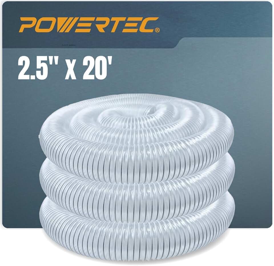 POWERTEC 2-1/2" x 20' Dust Collection Hose, 2.5 Inch Flexible PVC Dust Collector Hose for Table Saw, Band Saw, Router Table, Belt Sander, Woodworking & Garage, Wood Shop Dust Collection System (70144)