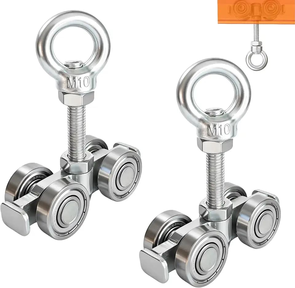 4-Wheel Silent Trolley Assembly Rollers.Strut Channel Rollers Trolley.for use with 1-5/8" Wide and All 1-5/8" or Taller Strut Channel with M10 Bolt and Lifting Eye Nuts (2)