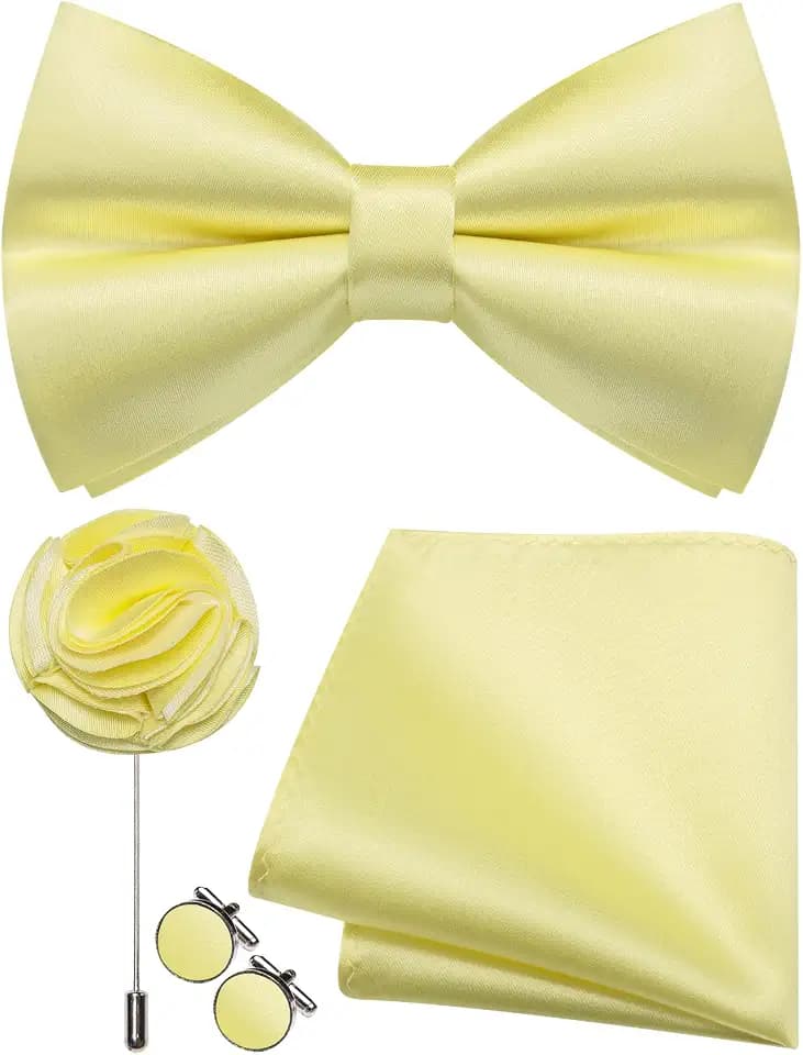 Herren-Fliege und Einstecktuch, Manschettenknöpfe, Anstecknadel-Set, Seide, vorgebundene Fliege, verstellbar, Hochzeit, Party, Business