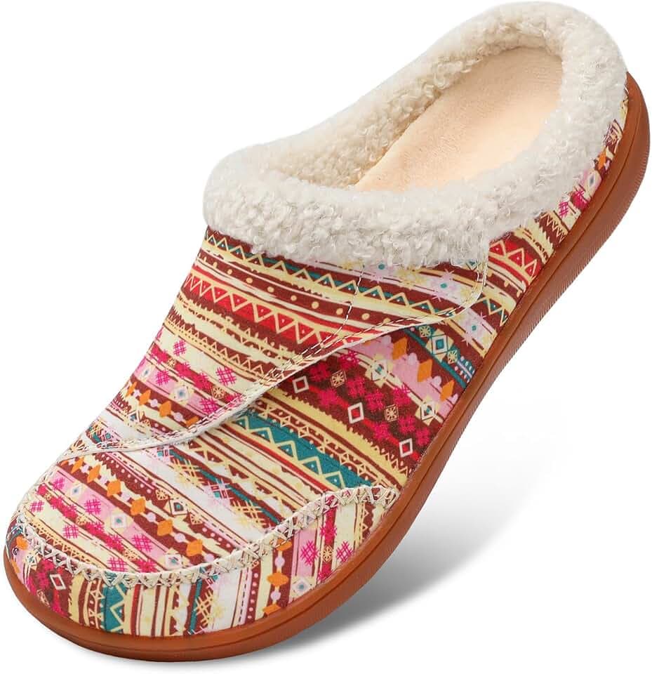 LeIsfIt Women's Slippers Wide Toe Box Adjustable Memory Foam House Shoes