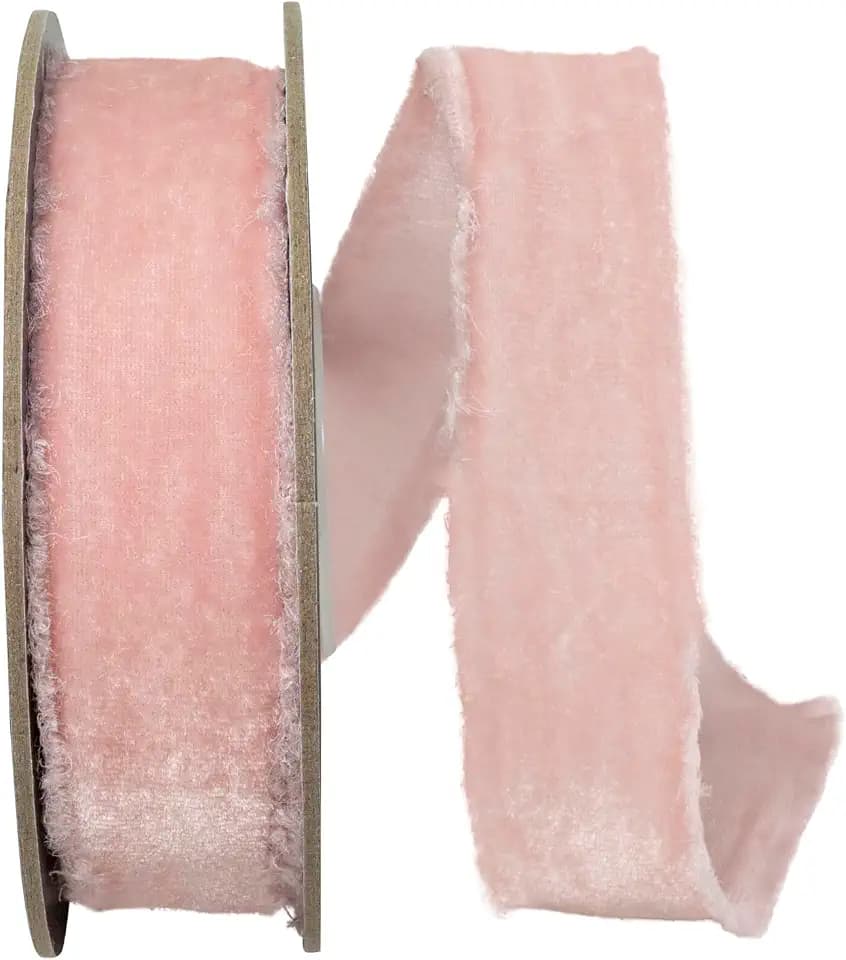 Ribbon - Dutchess Velvet Frayed Edge, Light Pink, 1 Inch, 5 Yards