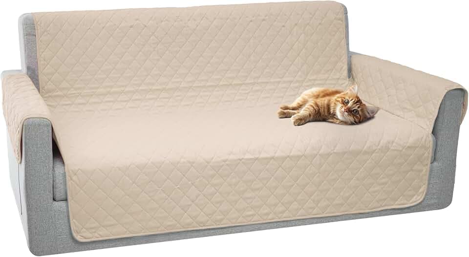 Comart - Majestic Sofabezug – Sofabezug mit Armlehnen, gesteppter Überwurf – wendbar – Kratzfest – für Hunde und Katzen – maschinenwaschbar – rutschfest – Creme – 2-Sitzer-Sofa