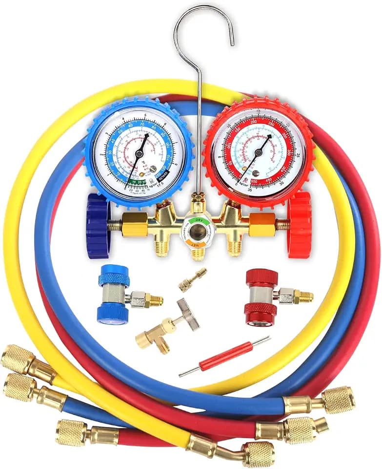 PB Motor Tech 3 Way Brass Manifold Gauge Set for R134A R12 R22 R502