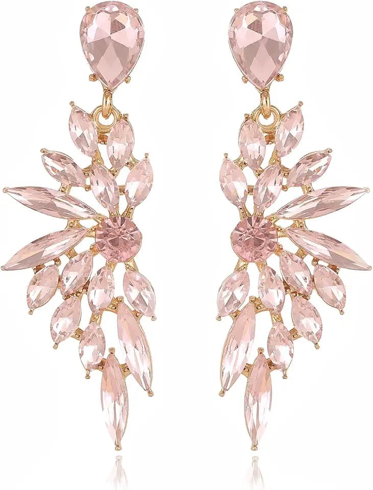 Rhinestone Statement Earrings Cluster Crystal Drop Dangle Earrings Teardrop Chandelier Earring Dangling Prom Wedding Bridal Earrings for Women