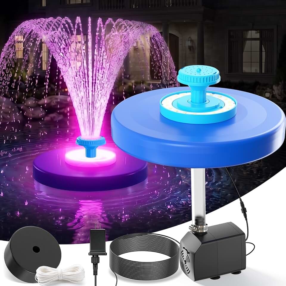 Large Pond Fountain with Light&Anchor,Floating Water Fountain Pump-SkyBlue