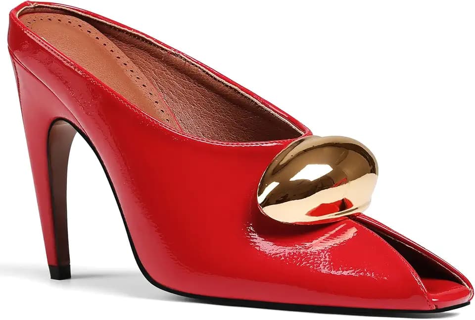 Oiamenne Peep Toe Mules for Women Stiletto Heels Pointed Heeled Sandals