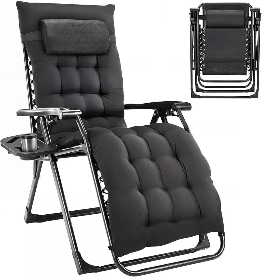 Alpen Oversized Zero Gravity Chair, Portable Patio Lounge Recliner, Black