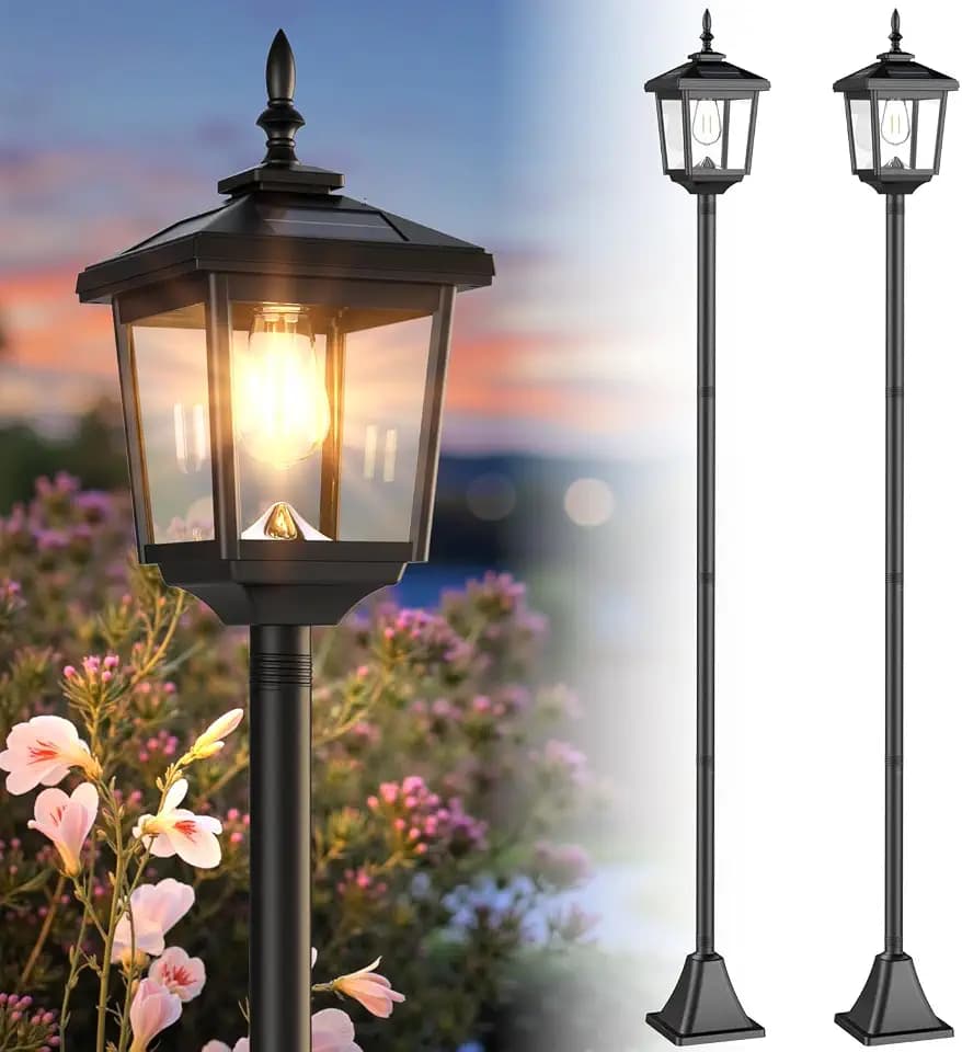 68" Solar Lamp Post Lights Outdoor,2-Pack 2700K Dusk to Dawn Solar Light Posts,Waterproof Outdoor Lights for Garden, Patio, Lawn, Pathway, Driveway, Front Porch Decor(Warm)