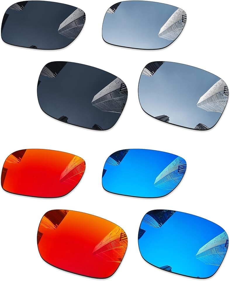 4 Pairs Polarized Replacement Lenses for Oakley Jupiter Squared OO9135/Jupiter Carbon OO9220 Sunglasses - Black + Silver Titanium + Ice Blue + Fire Red