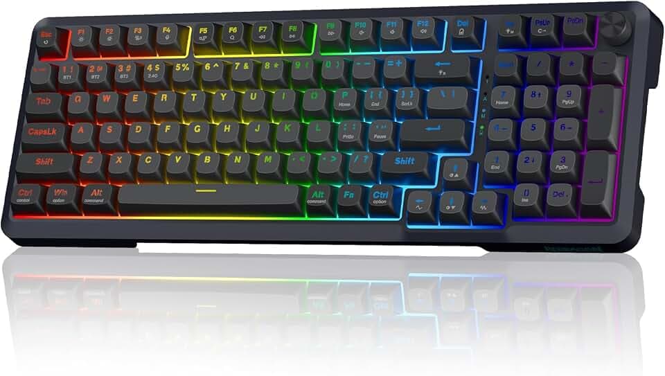 Redragon Wireless Mechanical Gaming Keyboard - Gasket-Mounted RGB Backlit, Custom Keys, 3-Mode(Bluetooth/2.4G/USB), Hot-Swap Pre-Lubed Switches, Screen & Control Knob - Cyber Mecha Style, Plasma Arc