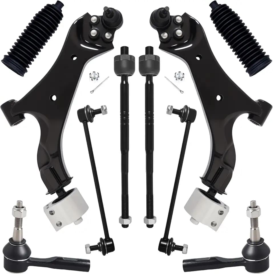AUQDD 10Pc Front End Kit Fit For 2010-2017 Chevy Equinox, G-MC Terrain w/2.4L, 2 Lower Control Arm w/Ball Joint 2 Sway Bar Link 4 Outer Inner Tie Rod End (# 524-157 524-158 K750188 EV800648 ES800640)