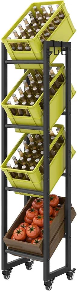 DWVO getränkekistenregal 4 kisten mit rollen,verstellbaren füße, Öffner, Metall Kistenregal mit 4 Ebenen für Bier, Obst, Gemüse, Wasser, Geeignet für den Einsatz in der Küche, speisekammer, garagen