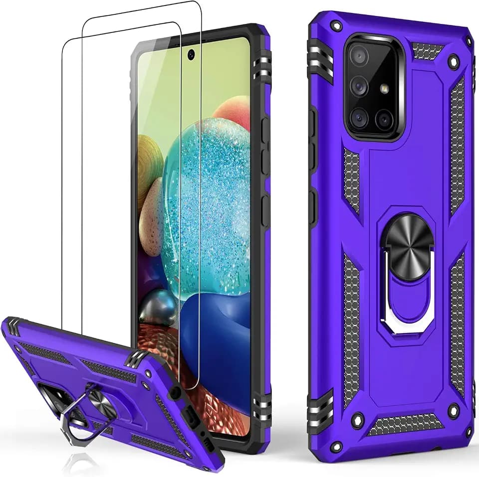 LUMARKE for Galaxy A71 5G Case with Screen Protector,Pass 16ft. Drop Tested Military Grade Protective Phone Cover with Magnetic Ring Kickstand Compatible with Car Mount Holder Purple