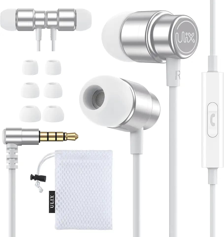 UliX Rider Wired Earbuds in-Ear Headphones, 5 Years Warranty, Earphones with Microphone, with Anti-Tangle Cable, Ear Buds for iPhone, iPad, Samsung, School Students, Kids, Women, Small Ears - White