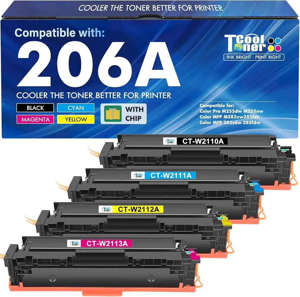206A Toner Cartridges 4 Pack for HP MFP M283fdw M283cdw M255dw 206X 206