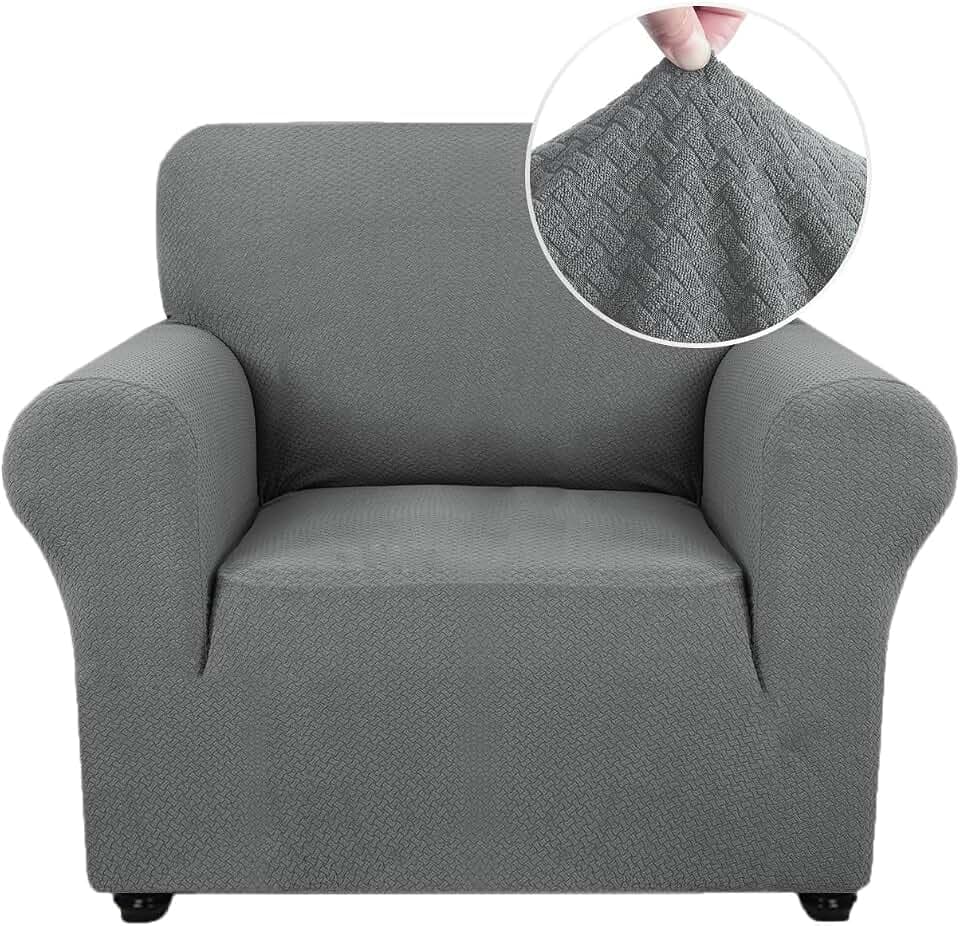 Ystyle Stretch Sofa überzug 1 Sitzer, Elastisch Sofabezug Mit Armlehnen, Jacquard Couch überzug rutschfest, Waschbar Sofa Cover Protector Für Hunde Haustiere, Hellgrau