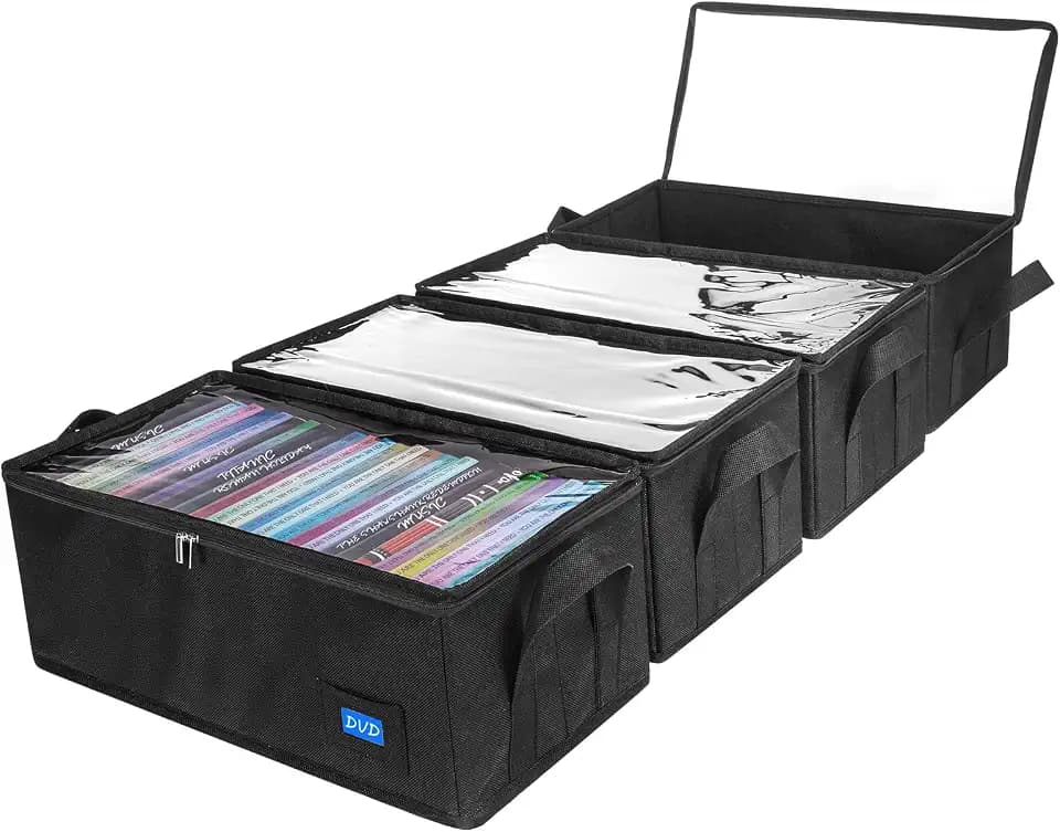 DVD Case Holder with Clear Lid, DVD Storage Box 4Pack Black