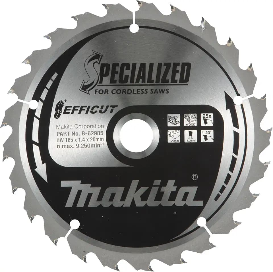 Makita B-62985 EFFICUT Kreissägeblatt Ø 165 x 1,4 x 20 mm, 25 Zähne, 23° Zahnwinkel, für saubere und schnelle Schnitte in Holz, für Akku-Handkreissägen