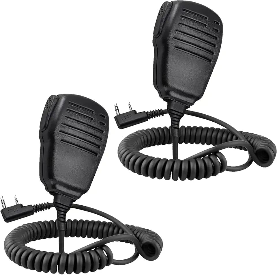 SAMCOM Shoulder Mic of Walkie Talkies, Two Way Radio Speaker Microphone, Handheld Walkie Talkie Microphone for Most 2 Way Radios, 2 Pin Radio Mic with PTT (2 Pack)
