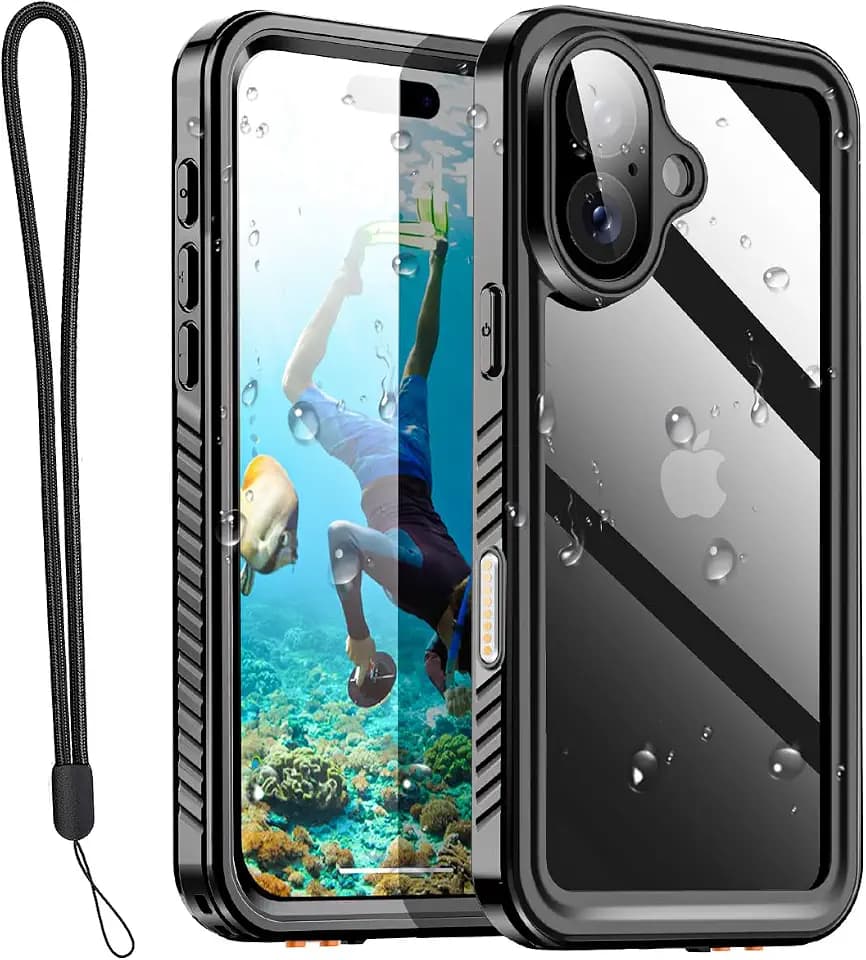 AICase Compatible with iPhone 17 Case Waterproof, Clear Water Proof Built-in Screen Protector Shockproof Dustproof Snowproof Full Body Rugged Underwater Phone Case with Lanyard