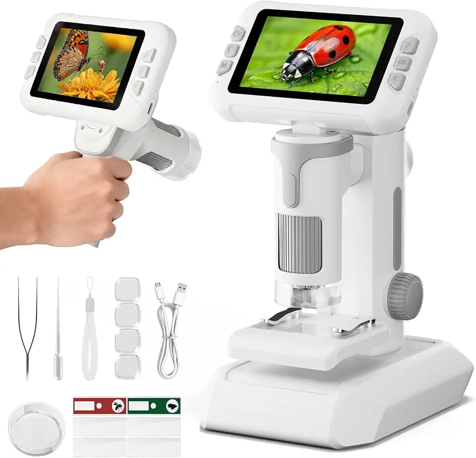 1600X Mikroskop für Kinder, 1080P 4,0" IPS-Bildschirm Kinder Mikroskop mit Foto & Videoaufnahme, Wissenschaftliche Experimente Set Jungen Mädchen 3-14 Jahre (Grau)