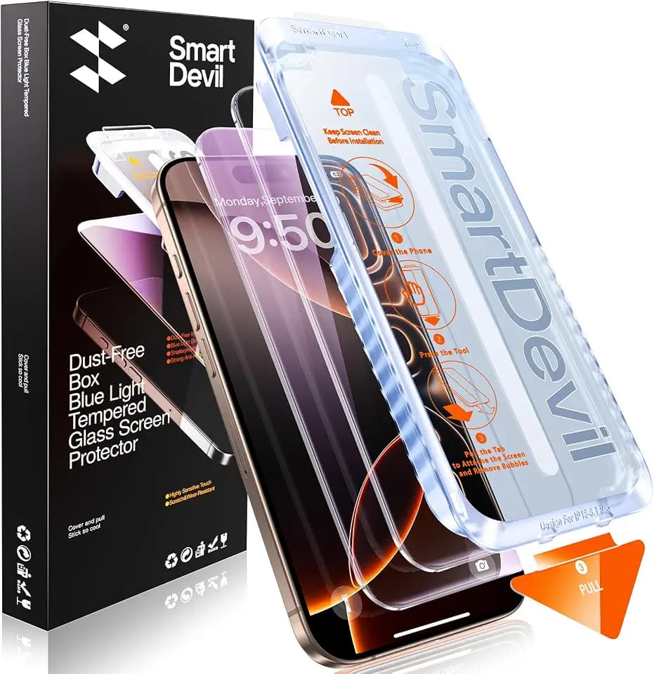 SMARTDEVIL 2 Pack for iPhone 16 Pro Screen Protector, Anti-Blue Light