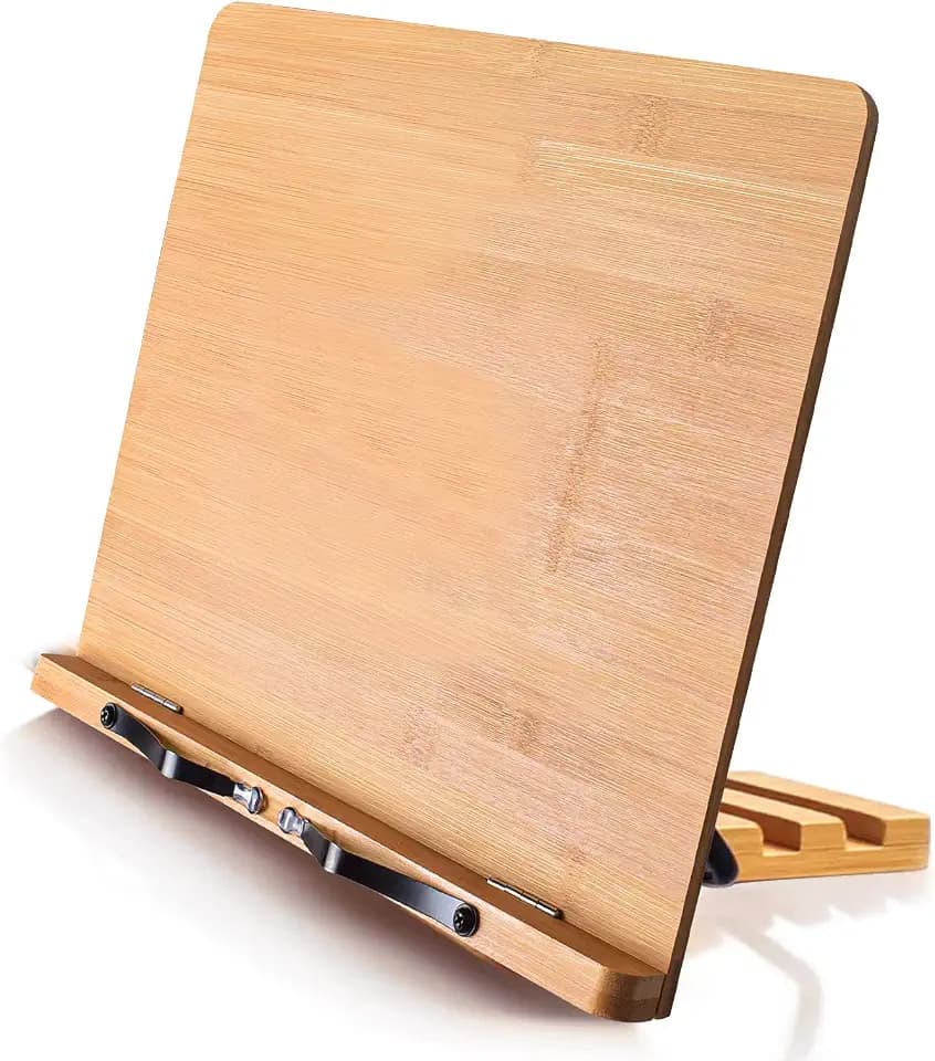 Bambus-Buchständer, Kochbuchhalter, 5-fach höhenverstellbar, 33,5 x 23,4 cm