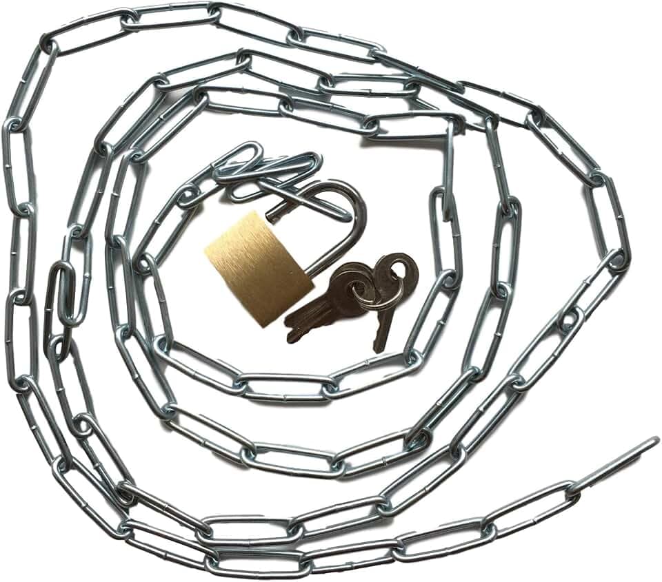 Stahlkette mit Vorhängeschloss - robuste Kette mit Vorhängeschloss + 3 Schlüssel - Länge wählbar 50, 75, 100, 150, 200 cm - Verschluss und Verriegelung - Haus & Werkstatt