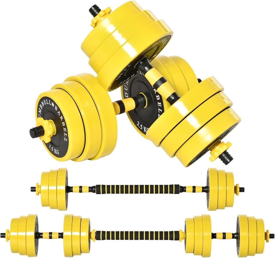 HOMCOM 25 kg Hantel & Langhantel, 3-in-1 Hantelset, Gelb+Schwarz