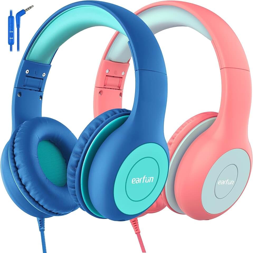 EarFun Kinder Kopfhörer mit 3,5 mm Kabel, Lautstärkebegrenzung, 2er, Blau