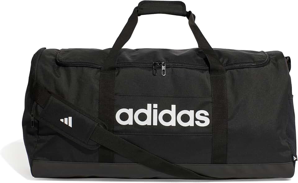 adidas Unisex Essentials Linear Duffel Bag Duffel Bag, Black/Black/White, L