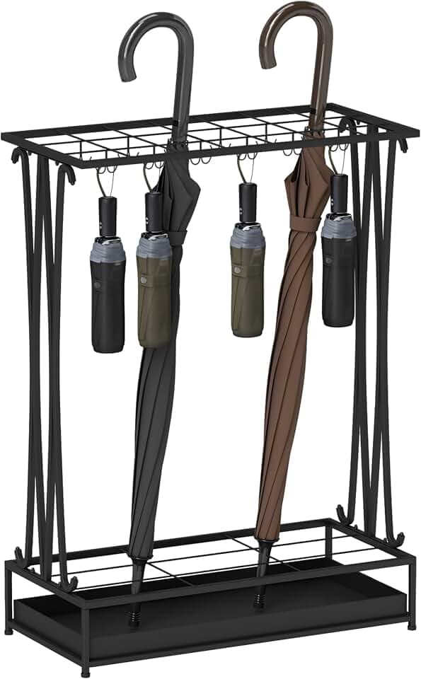HOMCOM Regenschirmständer Stahl mit 24 Haken, 50 x 24 x 68 cm Schwarz