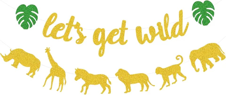 Safari Birthday Decorations - Let's Get Wild Banner (Gold & Green)