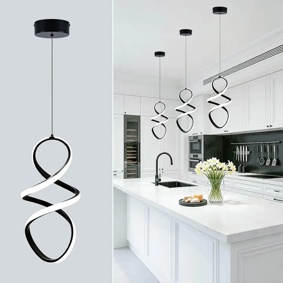 MAYNA Spiral Led Pendant Light Fixture, Modern Chandelier 1 Pack (Black)