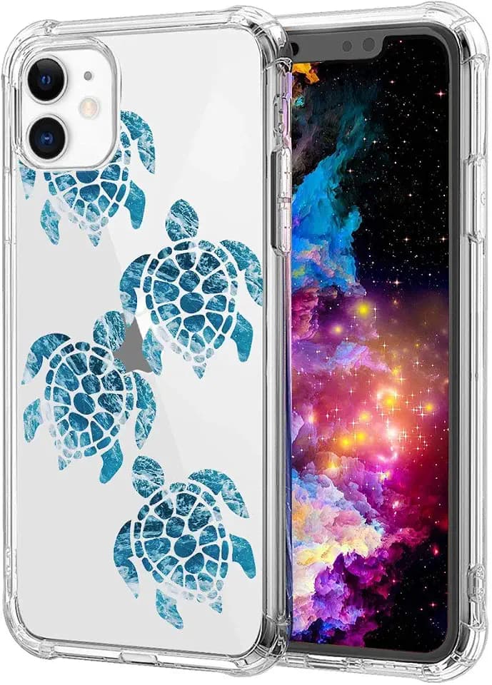 CARLOCA Compatible with iPhone 11 Pro Max Case,Light Blue Turtle Pattern Clear with Design Transparent Plastic TPU Bumper Protective Case for iPhone 11 Pro Max