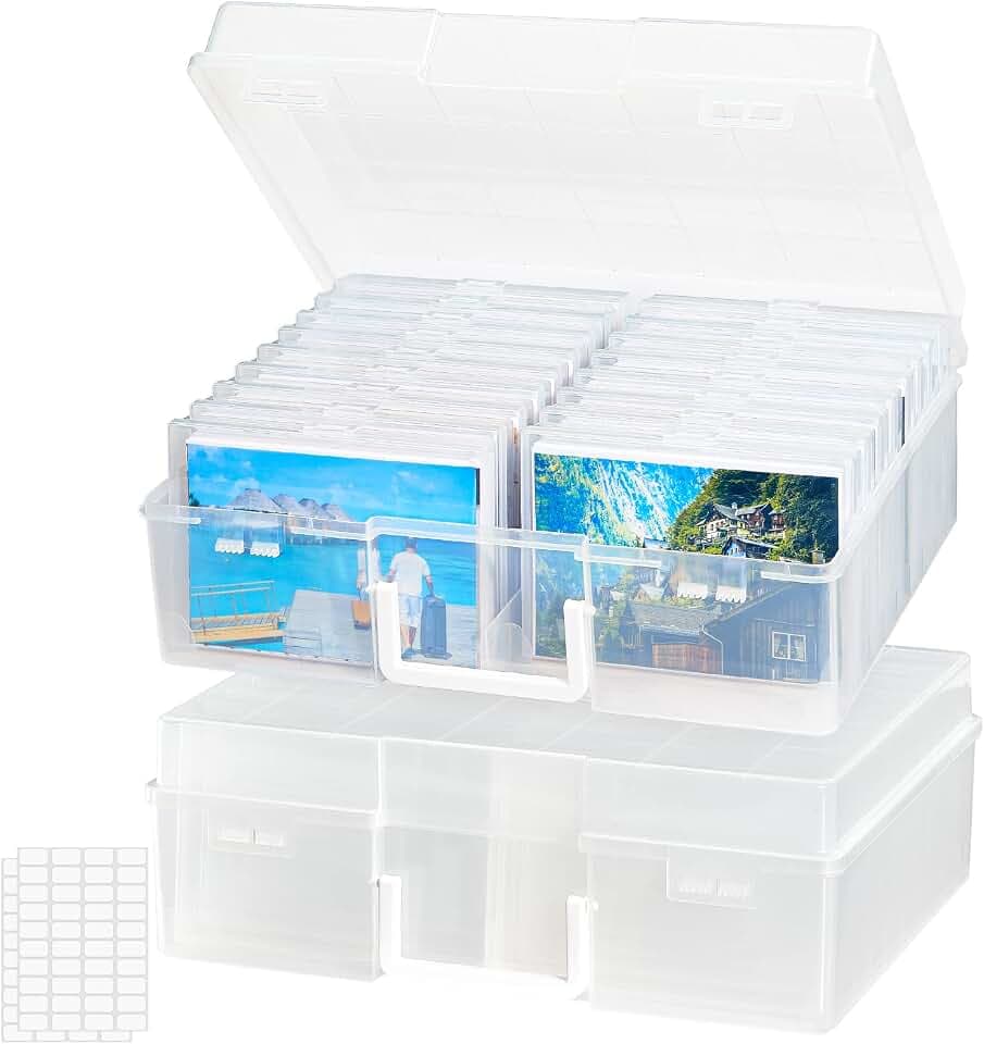 Lifewit Fotoaufbewahrungsbox 10,1 x 15,2 cm Fotoetui, 18 innere Fotohalter, durchsichtige Fotoboxen zur Aufbewahrung, Foto-Organizer aus Kunststoff für Saatgut, Karten, Handwerk, Aufkleber, 2 Stück