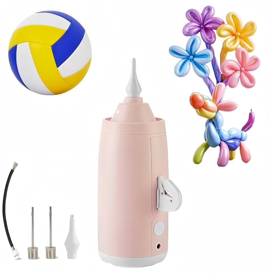 Electric Balloon Pump with Ball Needle, Balloon Inflator for 260 Twisting Balloons & Long Balloons, Air Pump for Balloon Animals, Party Decorations, Basketball, Soccer, Volleyball