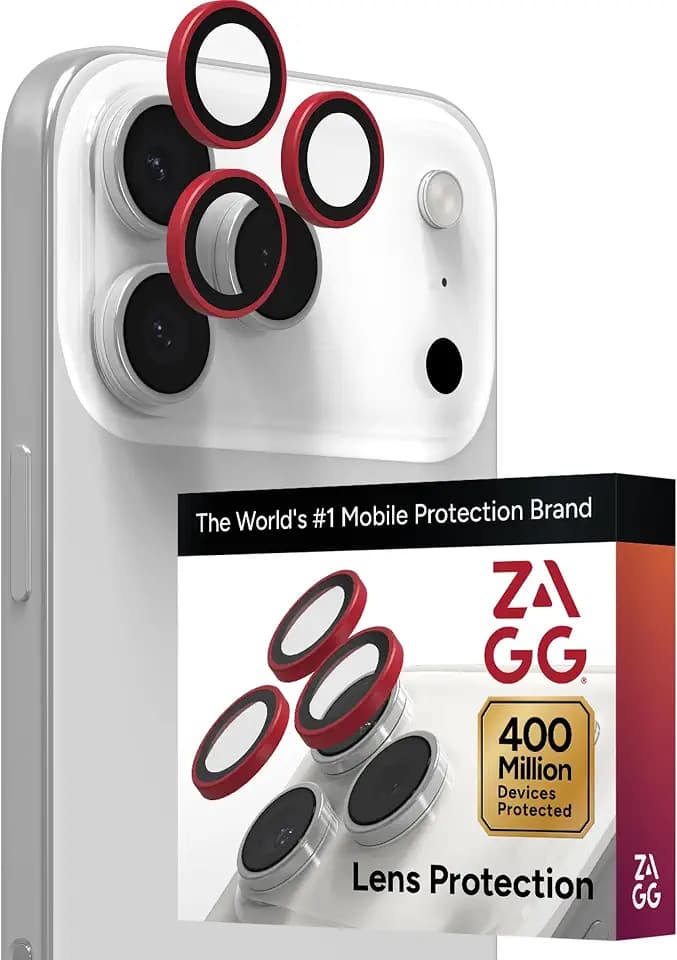 ZAGG iPhone Camera Lens Protector for iPhone 17/16/15 Pro and Pro Max Models - Red, Camera Ring, Maximum Impact & Scratch Protection, Anti-Reflective Technology, Smudge-Resistant, Glass Elite