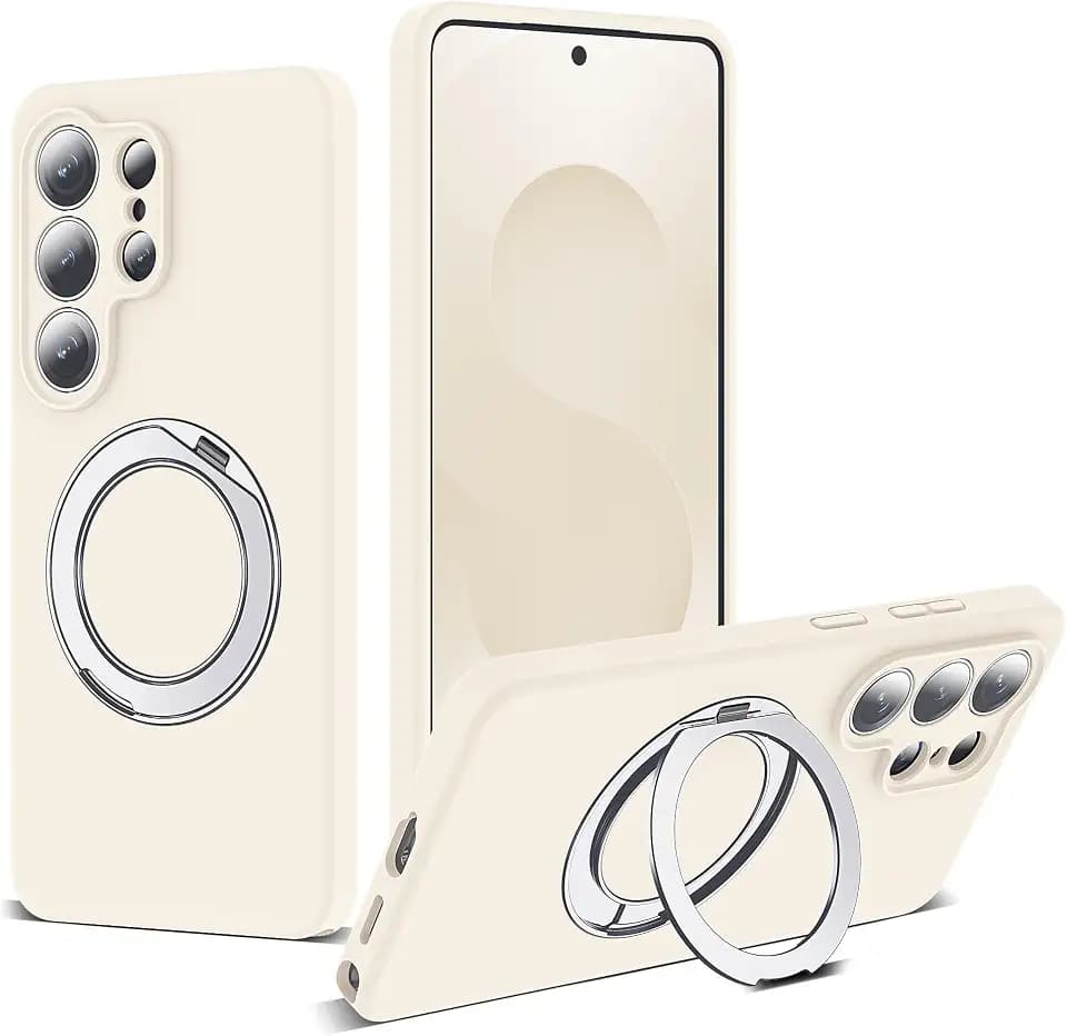 for Silicone Samsung Galaxy S25 Ultra Case with Stand,White