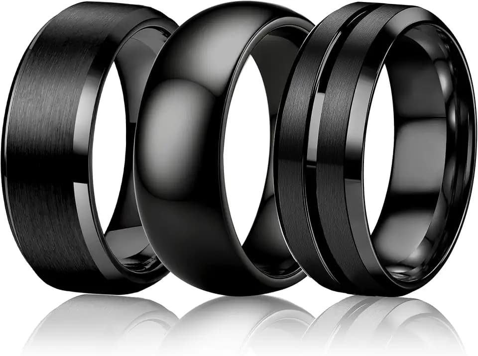 Besteel 3Pcs Stainless Steel Rings for Men Wedding Band 8MM Width Size 6-14